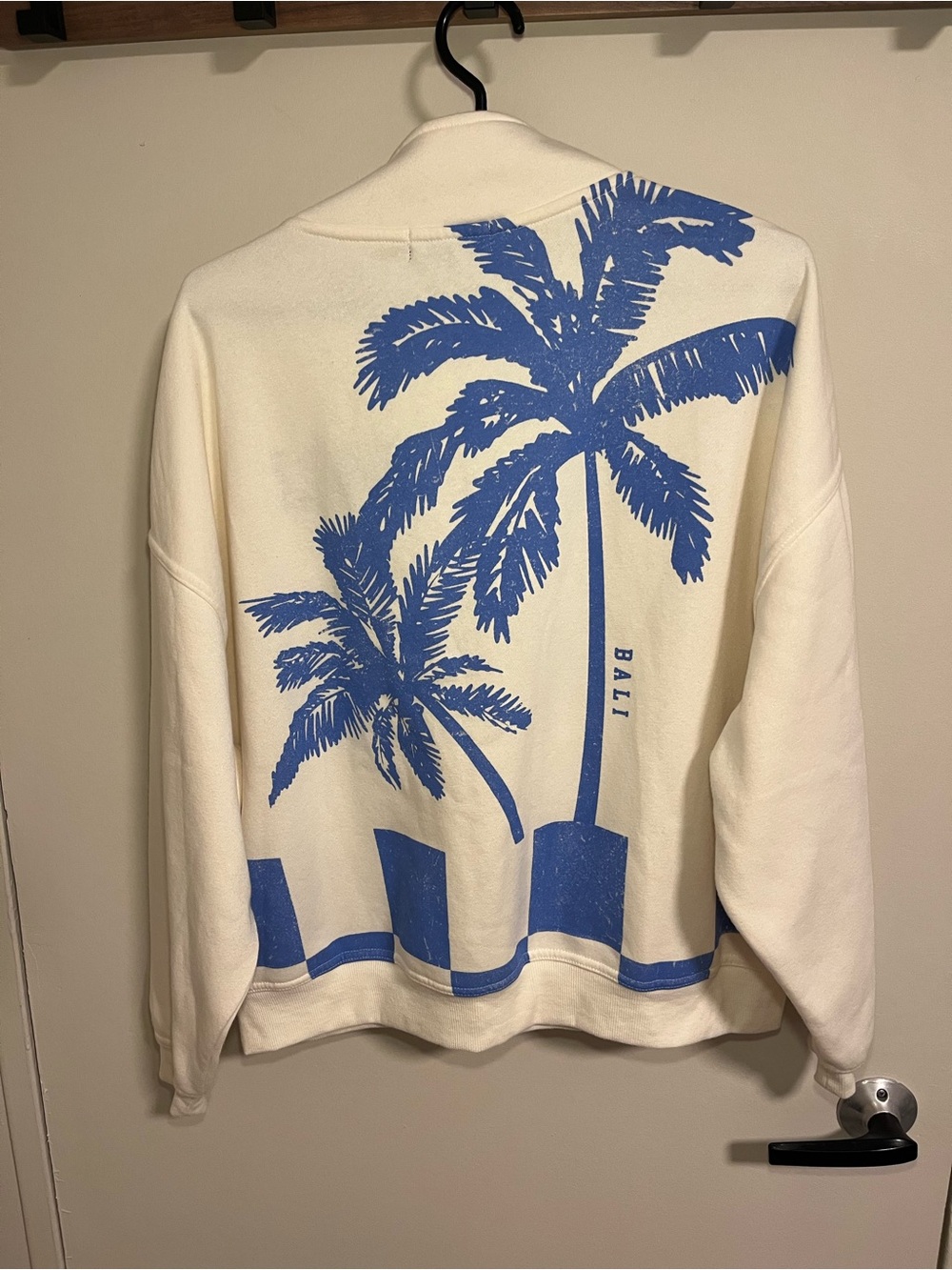 Vinyl Icons Cream Sweatshirt with Blue Palm Tree Graphic